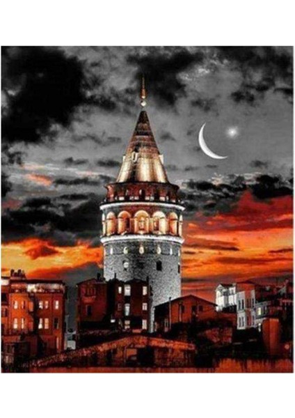 Kanvas galata Kulesi Renkli Sayılarla Boyama Seti Kasnaklı 100 x 140 cm