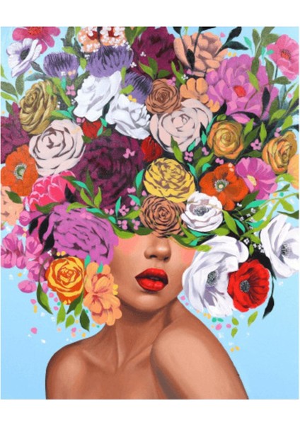 Kanvas çiçek Kadın 36 Sayılarla Boyama Seti Kasnaklı 70 x 90 cm