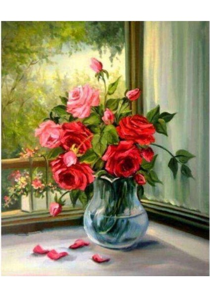 Kanvas gül Yaprakları Sayılarla Boyama Seti Kasnaklı 90 x 110 cm