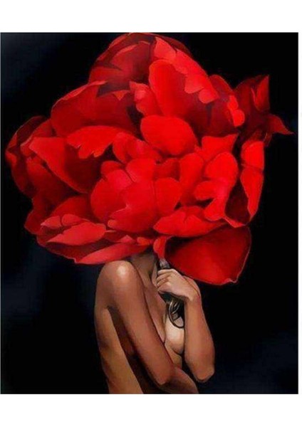 Kanvas çiçek Kadın 25 Sayılarla Boyama Seti Kasnaklı 40 x 50 cm