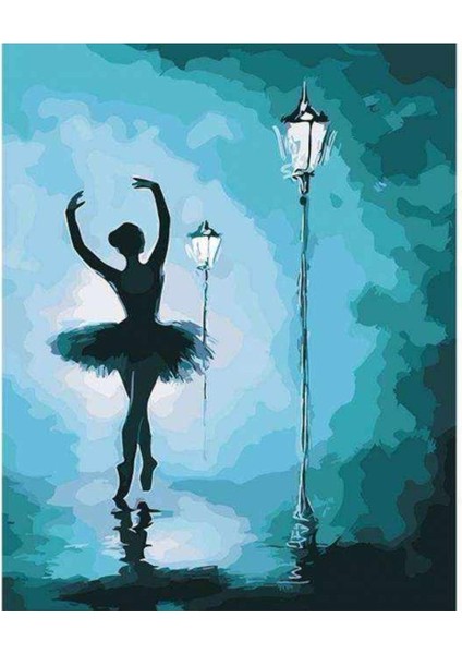 Kanvas mavi Işık ve Balerin Sayılarla Boyama Seti Kasnaklı 60 x 75 cm