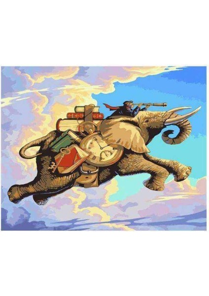 Kanvas picasso Uçan Fil Sayılarla Boyama Seti Kasnaklı 50 x 65 cm