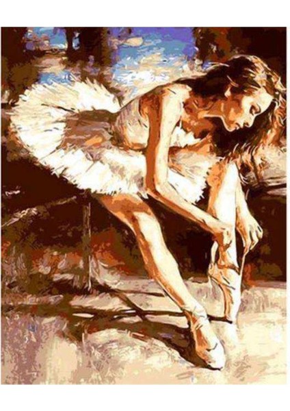 Kanvas balerin Hazırlanırken Sayılarla Boyama Seti Kasnaklı 40 x 50 cm