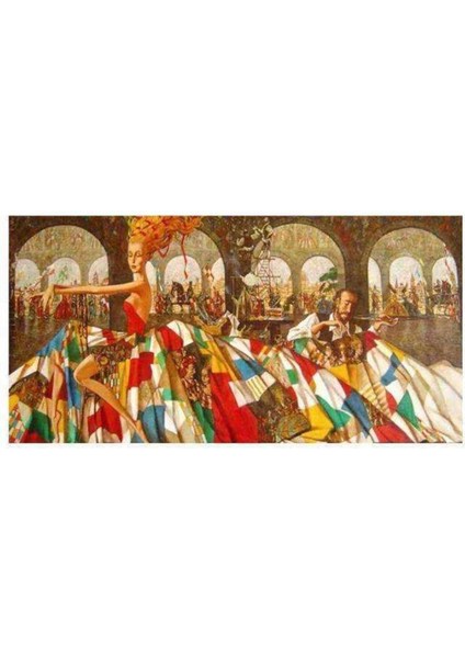 Kanvas renkli Elbise Sayılarla Boyama Seti Kasnaklı 70 x 90 cm