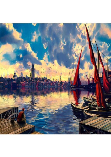 Kanvas galatada Balık Keyfi Sayılarla Boyama Seti Kasnaklı 90 x 110 cm