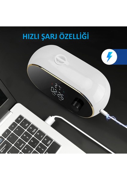 Otomatik Duvara Monte Sabunluk, Hd Büyük Ekran, 450 ml Kapasite, Zaman ve Sıcaklık Göstergesi (Beyaz)