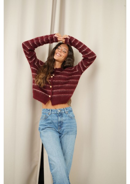 Bordo Çizgili Şardonlu Hırka fiyatları