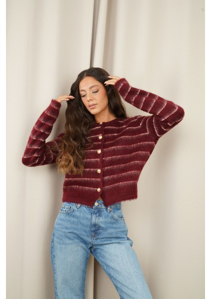 Bordo Çizgili Şardonlu Hırka fırsatları