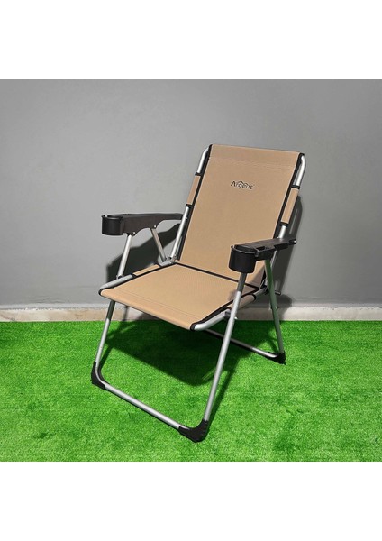 Argeus Rock Katlanabilir Kamp Sandalyesi Bardaklı - Bej (A-02)