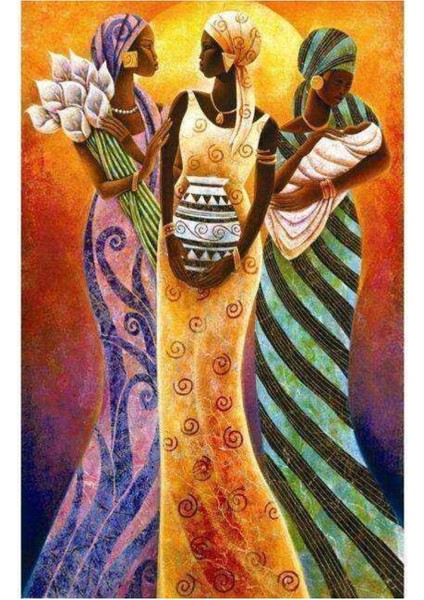 Kanvas afrika Kadınları Sayılarla Boyama Seti Kasnaklı 100 x 140 cm