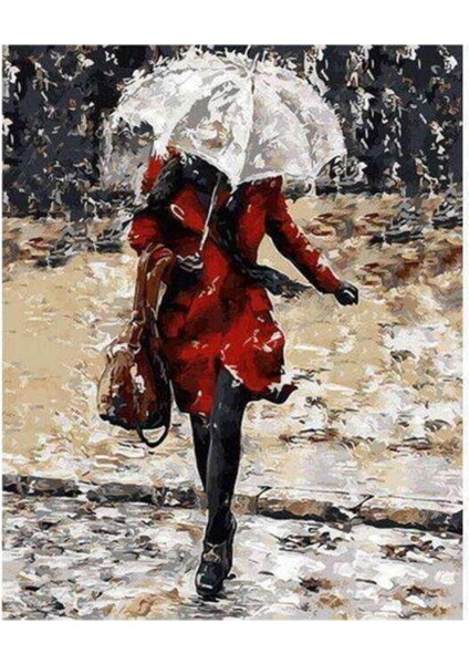 Kanvas beyaz Şemsiye Sayılarla Boyama Seti Kasnaklı 90 x 110 cm