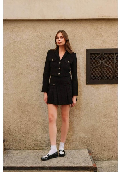 Kadın Premium Tuvit Siyah Crop Ceket fiyatları