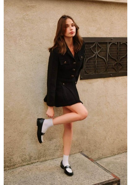 Kadın Premium Tuvit Siyah Crop Ceket modelleri