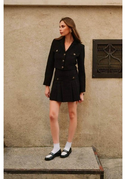 Kadın Premium Tuvit Siyah Crop Ceket fırsatları