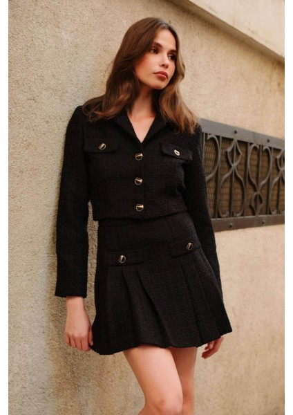 Kadın Premium Tuvit Siyah Crop Ceket indirimleri