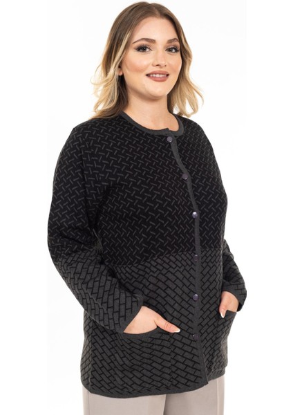 Yeni Sezon Kadın Triko Örgü Sıkı Dokuma Düğmeli Desenli Anne Kışlık Hırka 2435-SIYAH fiyatları