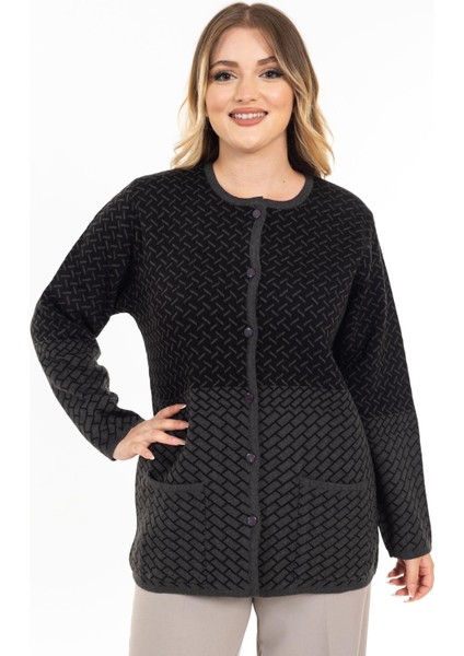 Yeni Sezon Kadın Triko Örgü Sıkı Dokuma Düğmeli Desenli Anne Kışlık Hırka 2435-SIYAH modelleri