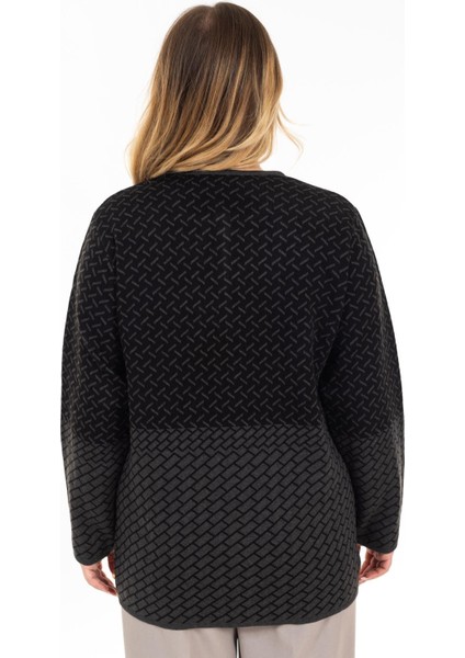 Yeni Sezon Kadın Triko Örgü Sıkı Dokuma Düğmeli Desenli Anne Kışlık Hırka 2435-SIYAH indirimleri