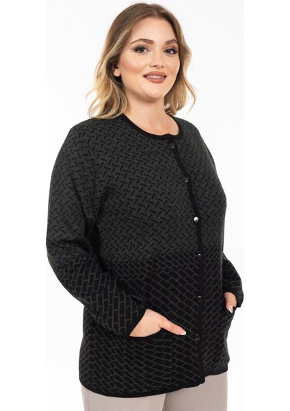 Yeni Sezon Kadın Triko Örgü Sıkı Dokuma Düğmeli Desenli Anne Kışlık Hırka 2435-HAKI Yeşili modelleri