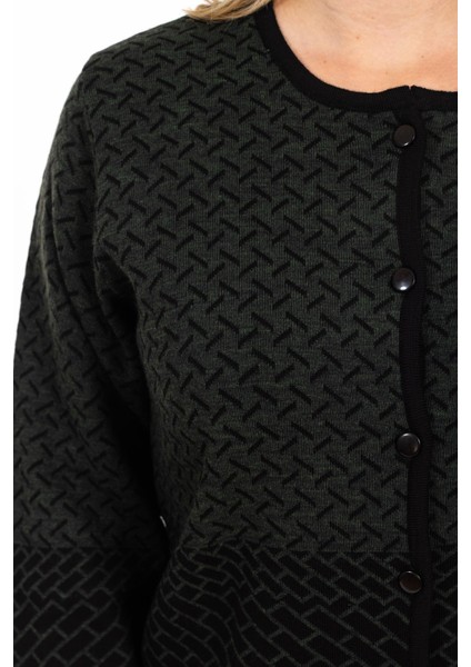 Yeni Sezon Kadın Triko Örgü Sıkı Dokuma Düğmeli Desenli Anne Kışlık Hırka 2435-HAKI Yeşili fırsatları