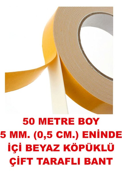 Çift Taraflı İçi Köpük Bant 50 Metre Uzunlukta (5 mm - 0,5 Cm Eninde)