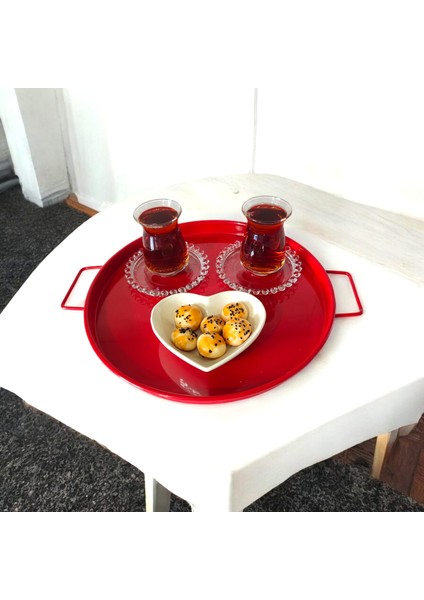 Tepsi Seti Metal Kulplu Çay Tepsisi Kahve Tepsisi Sunum Kahvaltı 3'lü Tepsi Seti