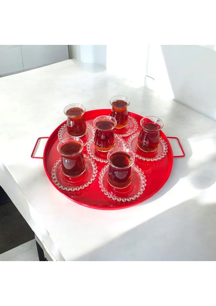 Tepsi Seti Metal Kulplu Çay Tepsisi Kahve Tepsisi Sunum Kahvaltı 3'lü Tepsi Seti
