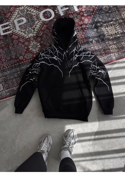 Yıldırım Baskılı Kapüşonlu Sweatshirt