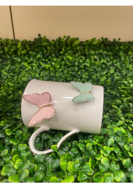 Kupa Bardak Porselen Kelebek Detaylı