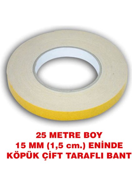 Çift Taraflı Beyaz Köpük Bant (25 Metre Uzunlukta 15 Mm-1,5 Cm Eninde)