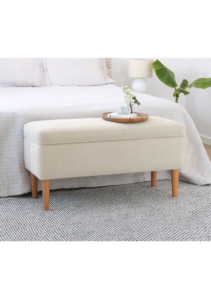 Lorence Home Glend Sandıklı Bench Puf - Krem