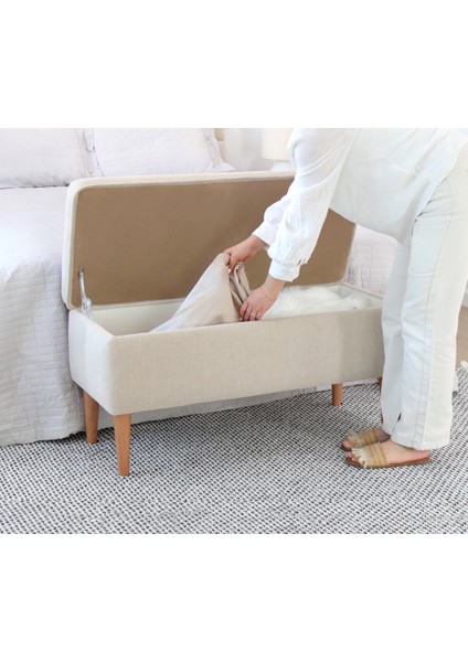 Lorence Home Glend Sandıklı Bench Puf - Krem