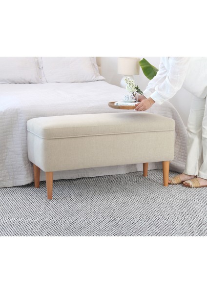 Lorence Home Glend Sandıklı Bench Puf - Krem