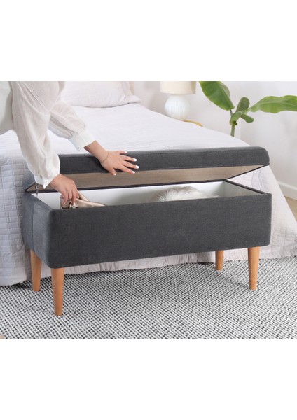 Lorence Home Glend Sandıklı Bench Puf - Gri