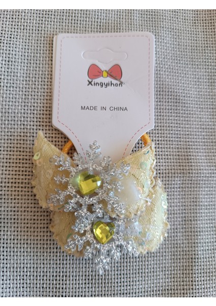 Üzeri Simli Kar Tanesi ve Kristal Taş Süslemeli Melek Kanat Model Çiftli Çocuk Lastik Toka