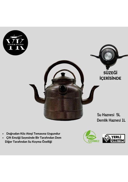 Çift Taraflı -Kampçı, Avcı, Osmanlı, Muhabbet- Çaydanlık Büyük Boy (Kahverengi)