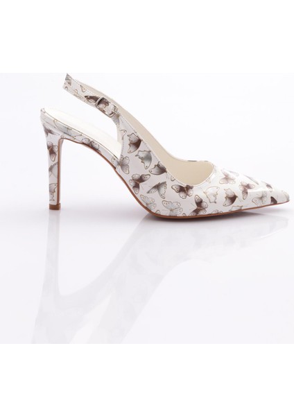 701 Üzeri Kelebek Desenli Arkasi Açik Topuklu Ayakkabi