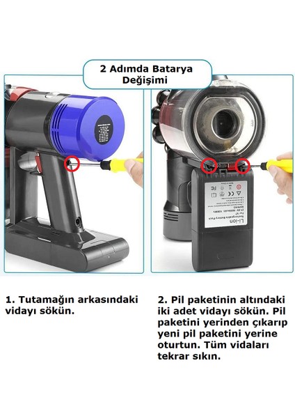 Dyson V8 2500MAH Uyumlu Batarya 21.6V Pil Dikey Süpürge Bataryası
