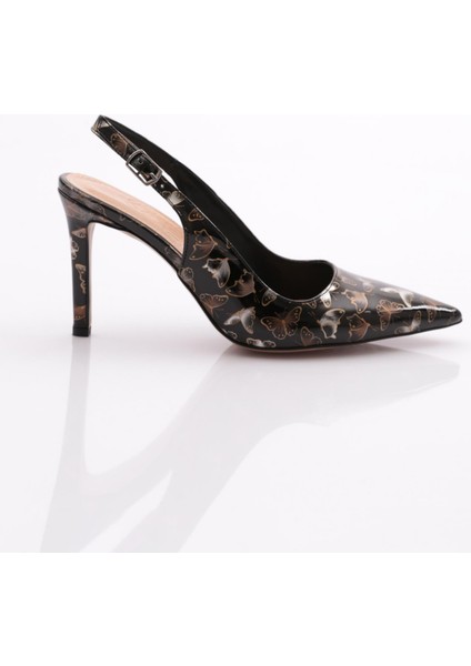 701 Üzeri Kelebek Desenli Arkasi Açik Topuklu Ayakkabi