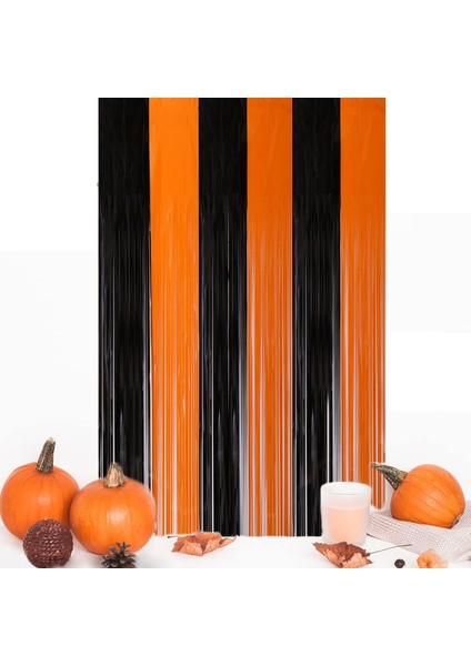 Metalize Siyah Turuncu Halloween Arka Fon Süs 100X200 cm fiyatları