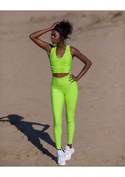 Neon Yeşil Ekstra Yüksek Bel Toparlayıcı Spor Tayt