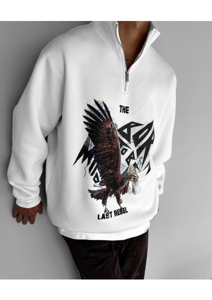 Özel Tasarım Dik Yaka Yarım Fermuarlı Born To Be Baskılı Şardonlu Kışlık Erkek Sweatshırt fiyatları