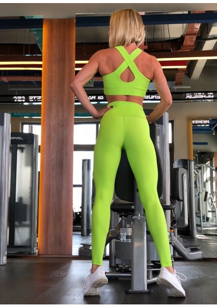 Neon Yeşil Ekstra Yüksek Bel Toparlayıcı Spor Tayt