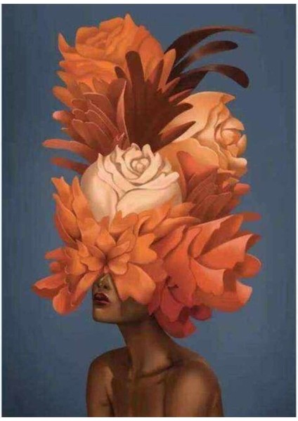 Kanvas çiçek Kadın 22 Sayılarla Boyama Seti Kasnaklı 100 x 140 cm