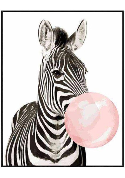 Kanvas pembe Sakız ve Zebra Sayılarla Boyama Seti Kasnaklı 100 x 140 cm