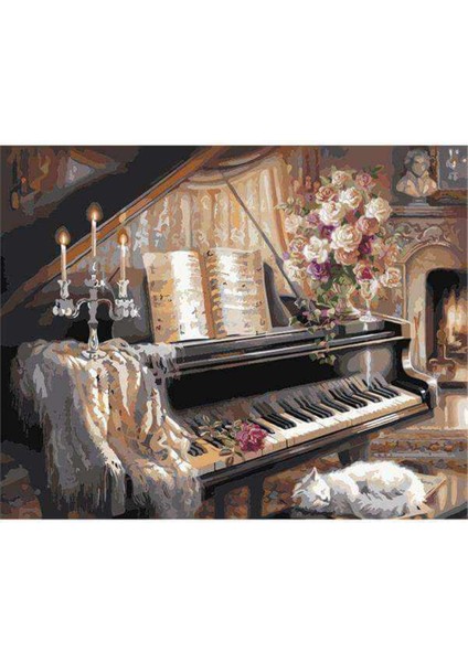 Kanvas mumlar ve Piyano Sayılarla Boyama Seti Kasnaklı 100 x 140 cm