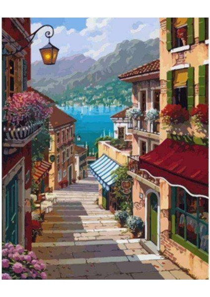 Kanvas en Güzel Sokak Sayılarla Boyama Seti Kasnaklı 40 x 50 cm