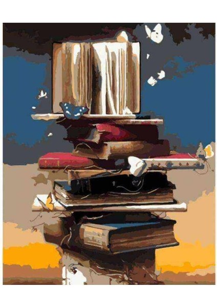 Kanvas kitap Kulesi Sayılarla Boyama Seti Kasnaklı 90 x 110 cm