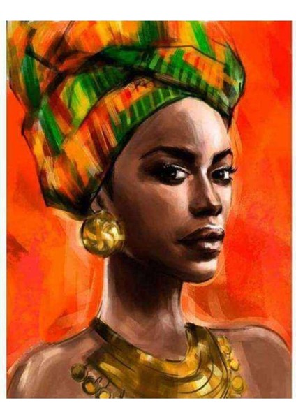 Kanvas afrikalı Güzel 7 Sayılarla Boyama Seti Kasnaklı 40 x 50 cm