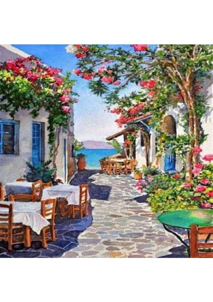 Kanvas bodrum Taş Sokağı Sayılarla Boyama Seti Kasnaklı 50 x 65 cm